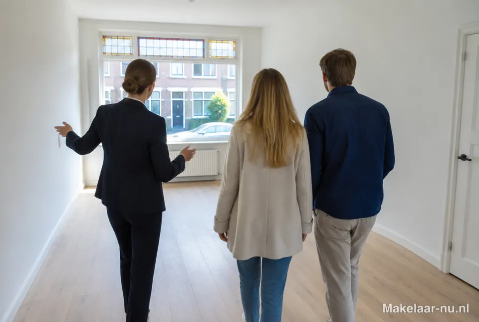 Aankoopmakelaar bekijkt een woning met kopers