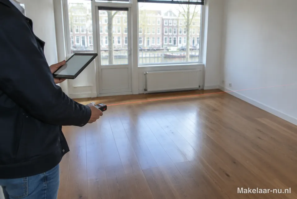 Taxateur meet een kamer op met een laser
